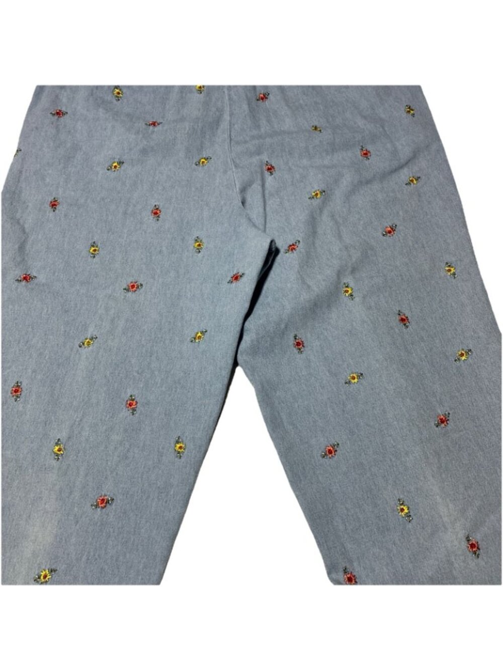 Denim & Co. Floral Embroidered Light Wash Cropped pants Capris XL Elastic Waist